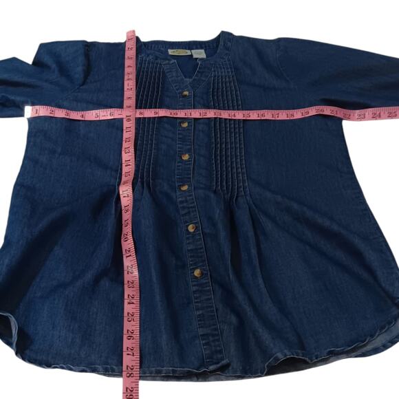 Collections Etc Denim Top Blouse LG Tucks Peasant Western Cowgirl Country‎ Jean - Picture 3 of 6